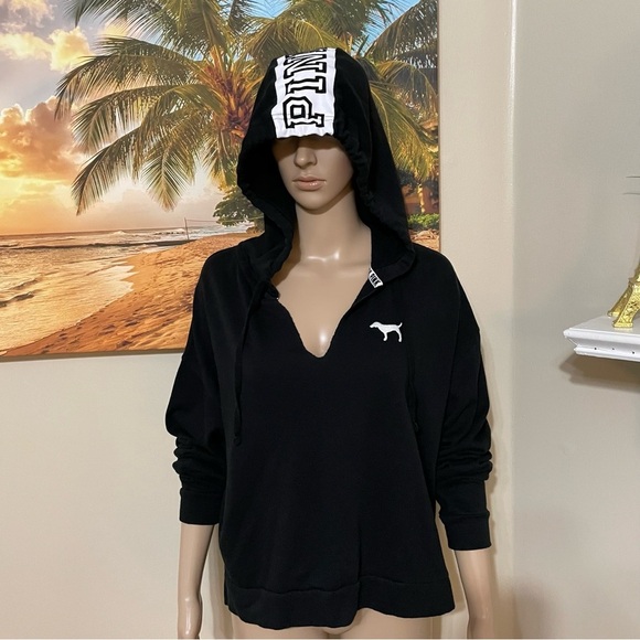 Victoria’s Secret PINK Nation Black Split Neck Hoodie Small - Picture 3 of 10